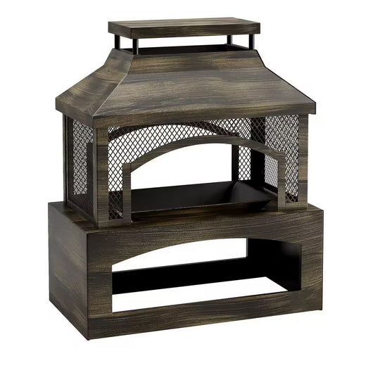 37 In. Steel Outdoor Wood Burning Fireplace with Wood Storage Rectangular Freestanding