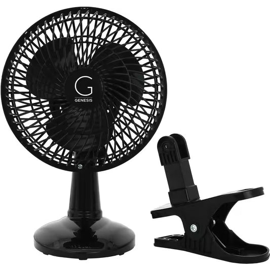 6 In. Convertible Table-Top and Clip Fan Fully Adjustable Head, 2 Quiet Speeds - Black
