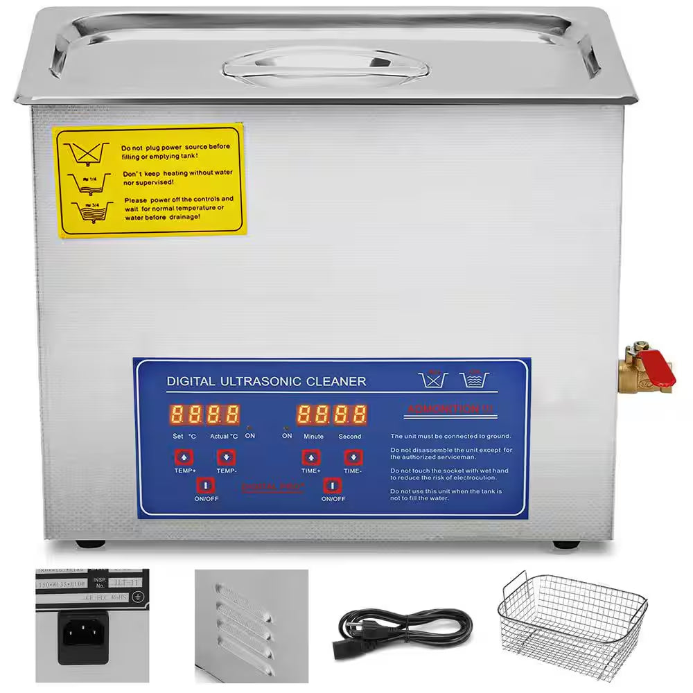 Ultrasonic Machine 10L Ultrasonic Cleaning Machine 40 KHZ with Digital Timer and Heater Professional