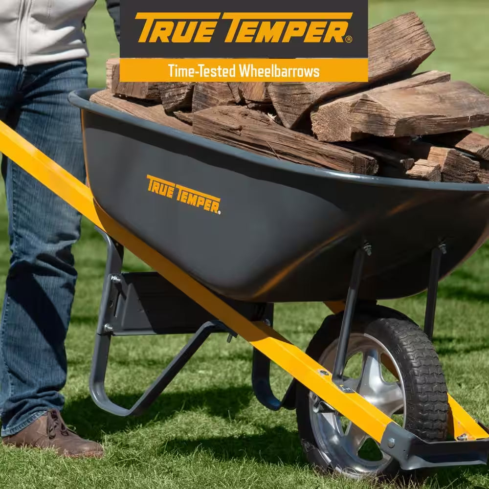 6 Cu. Ft Steel Wheelbarrow with Flat Free Tires and Metal Handles