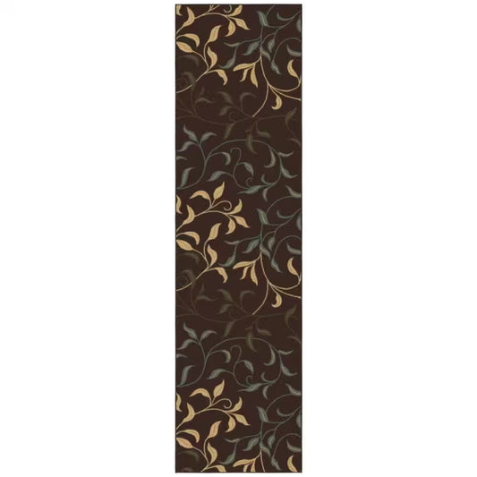 Ottohome Collection Non-Slip Rubberback Leaves Design 3X10 Indoor Runner Rug, 2 Ft. 7 In. X 9 Ft. 10 In., Dark Brown