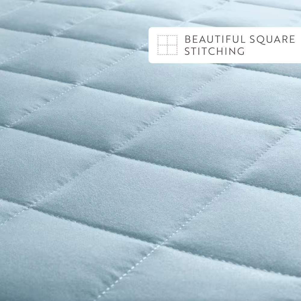 Square Pale Blue Queen Performance Quilted Coverlet Set