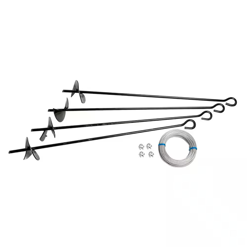Auger Anchor Kit (Set of 4 Anchors and 4 Clamps) with Steel Construction and Strong Wind Design