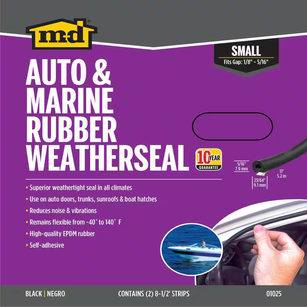 17 Ft. Black Small Rubber Auto & Marine Weatherseal for All Climates