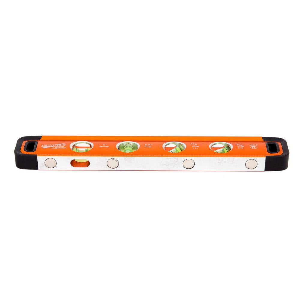 11 In. Aluminum Magnetic Torpedo Level with 4 Bubble Vials, Etched Ruler and Straight Edge