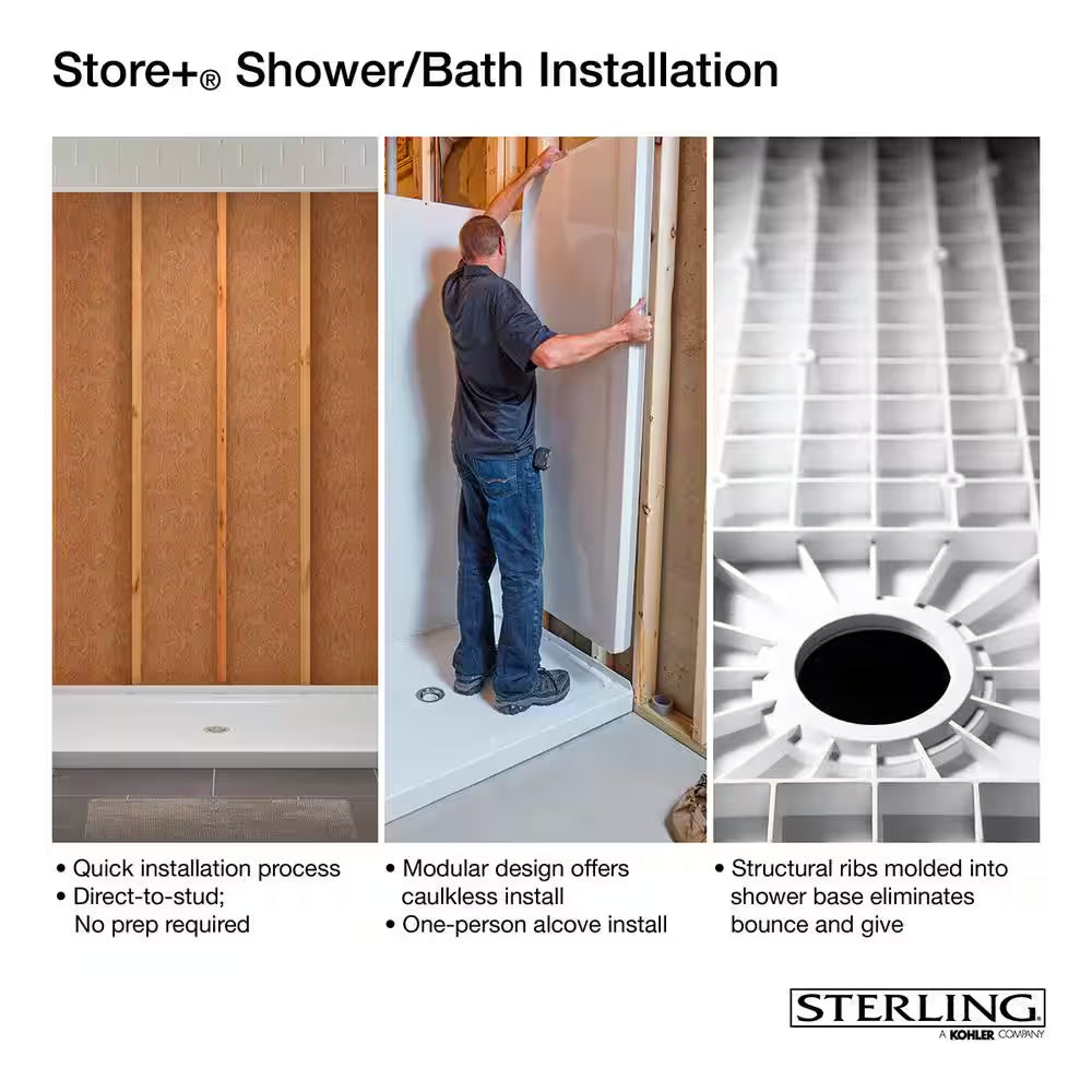 STORE+ 36 In. X 76 In. 1-Piece Direct-To-Stud Alcove Shower Back Wall in White