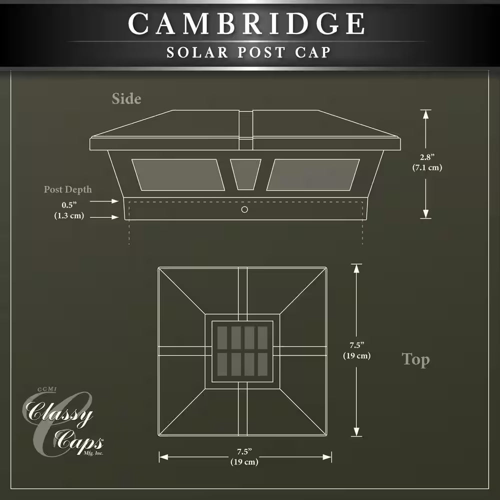 Cambridge 6 In. X 6 In. Outdoor Black LED Solar Post Cap (2-Pack)