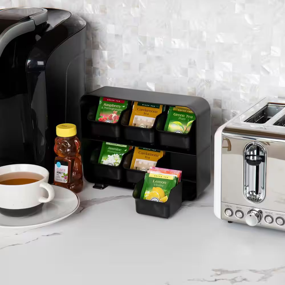 Tea Bag Organizer Tea Station Organizer Plastic 10.25 In. L X 3.25 In. W X 7.75 In. H, Black