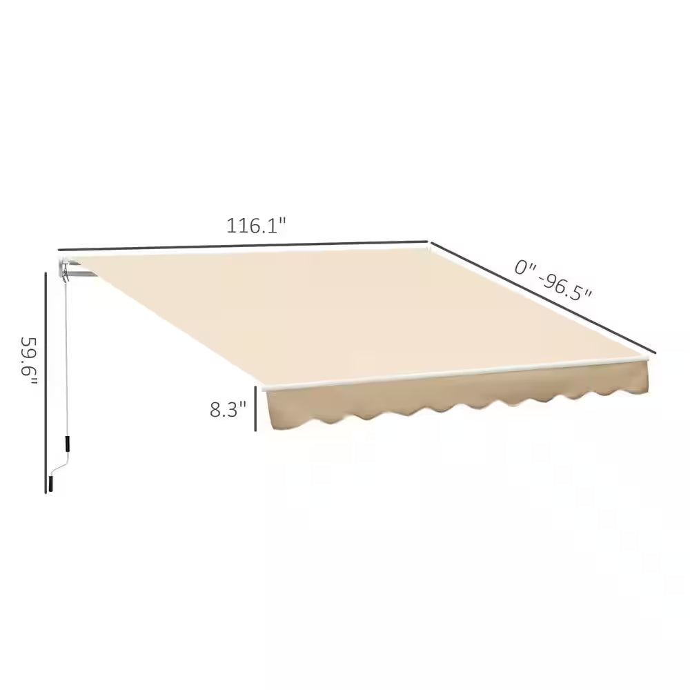 10 Ft. X 8 Ft. Manual Retractable Sunshade Patio Awning with UV Protection and Easy Crank Opening Beige Sand