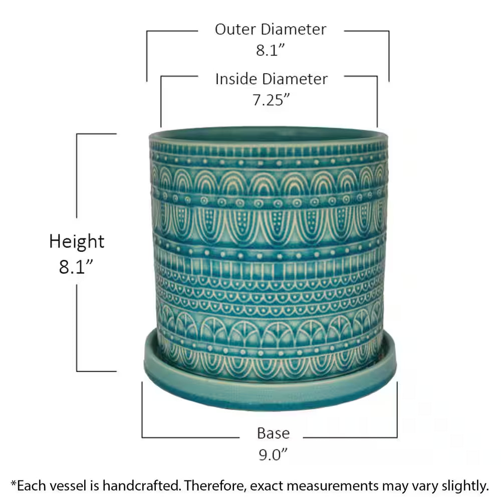 8 In. Dia Aqua Seven Seas Cylinder Ceramic Planter