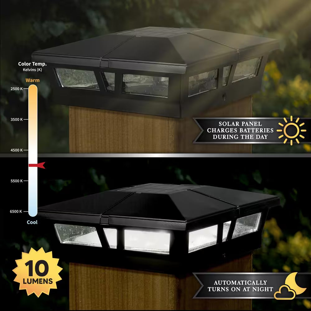 Cambridge 6 In. X 6 In. Outdoor Black LED Solar Post Cap (2-Pack)