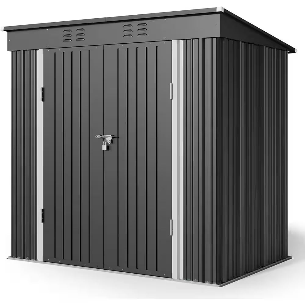 6 Ft. W X 4 Ft. D Outdoor Storage Metal Shed with Double Lockable Doors for Backyard Outdoor, Gray ,( 25.3 Sq. Ft. )