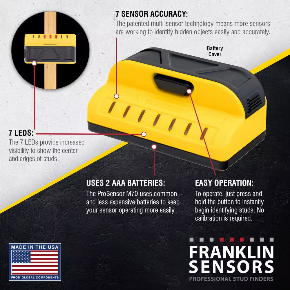 Prosensor M70 Full Width Center and Edge Stud Finder with 7-Sensors, Wood and Metal Stud Detector/Wall Scanner
