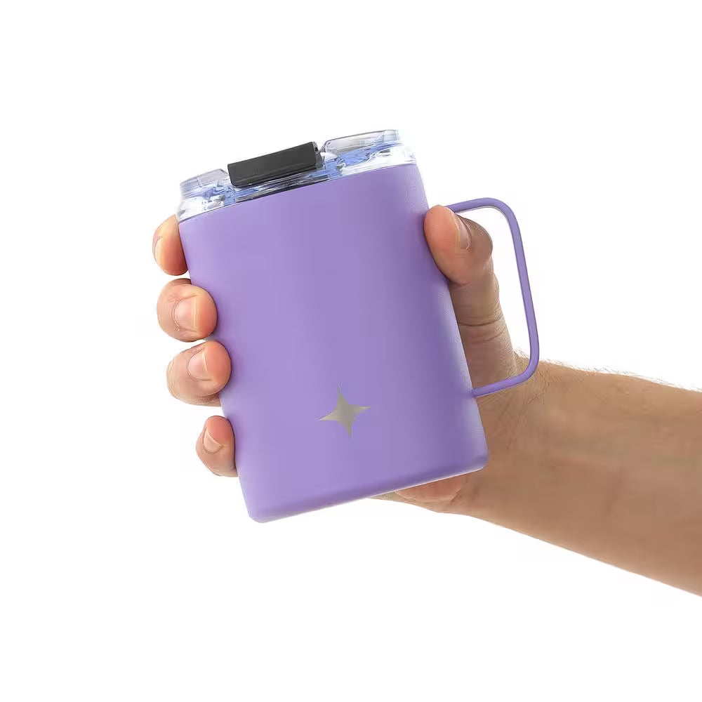 12 Oz. Purple Stainless Steel Vacuum Insulated Travel Coffee Mug Tumbler with Lid & Handle