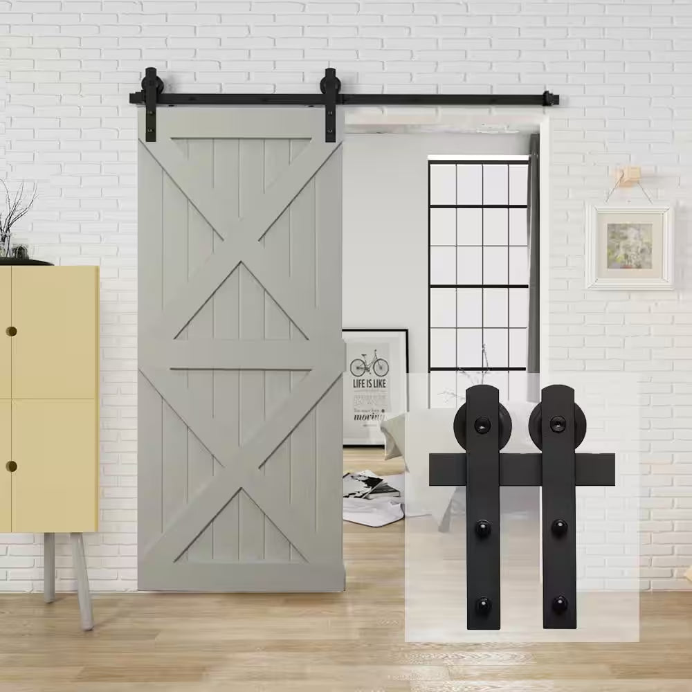 6.6 Ft./79 In. Black Sliding Barn Door Track and Hardware Kit with I-Shape Hanger for Single Door