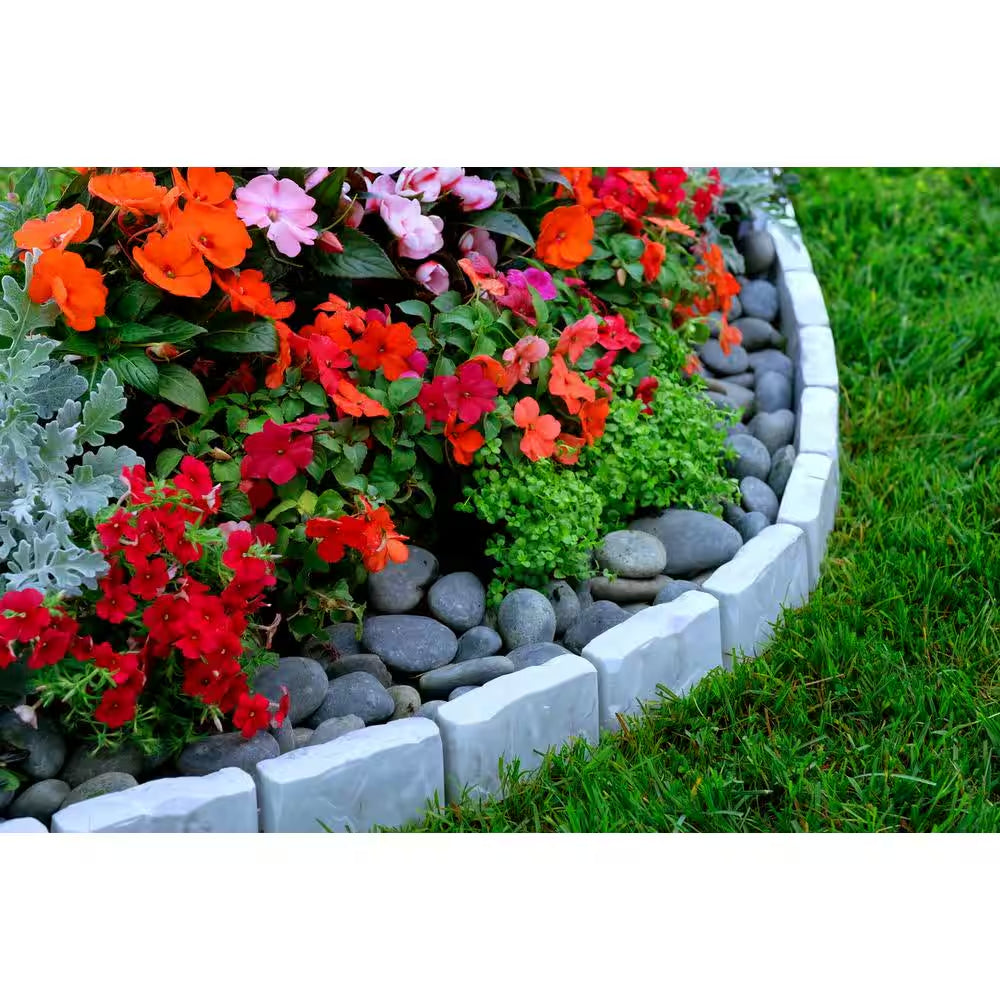 Decorative Faux Stone 10 Ft. X 2.7 In. Gray Plastic No-Dig Landscape Edging Kit