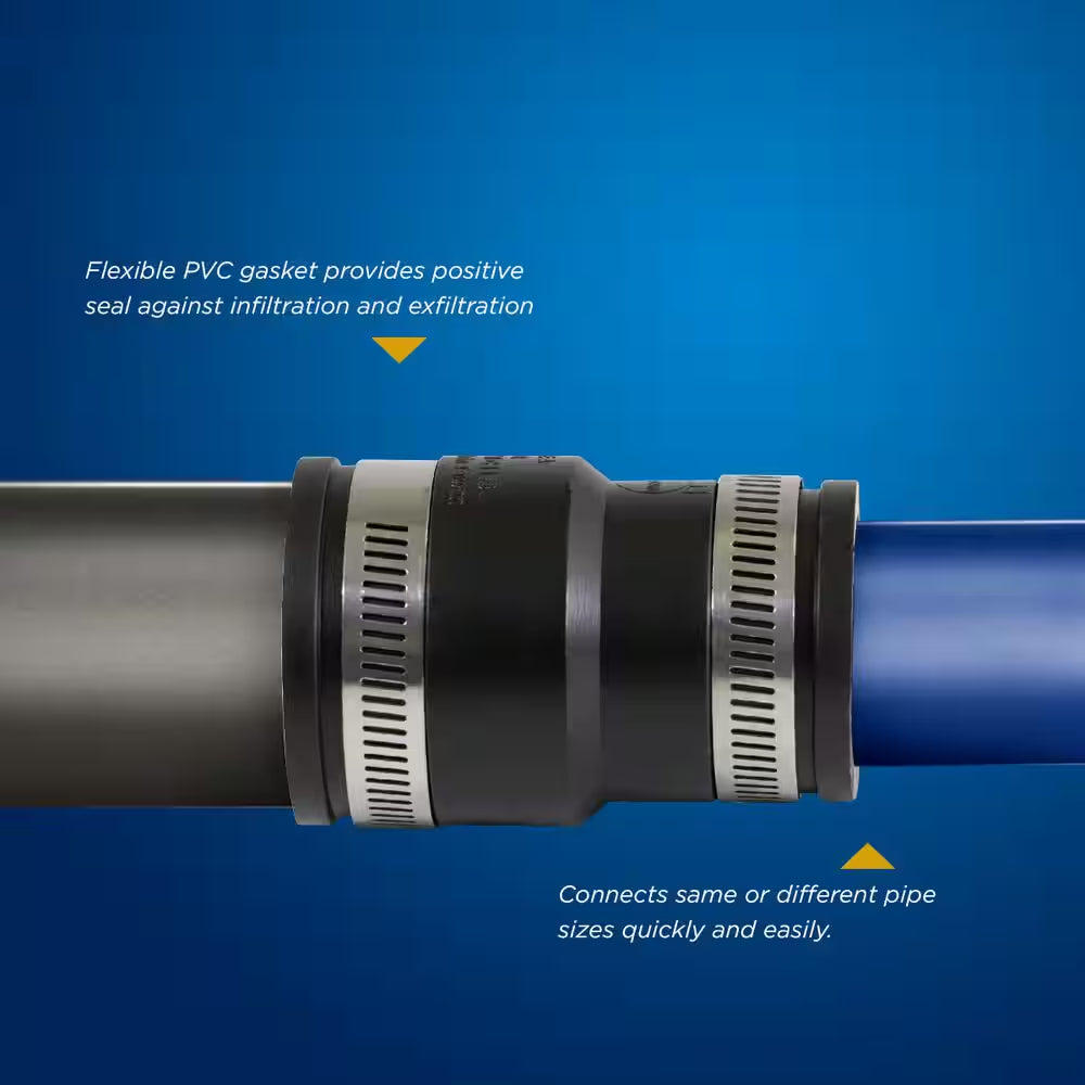 3 In. X 2 In. PVC Flexible Reducing Coupling with Stainless Steel Clamps