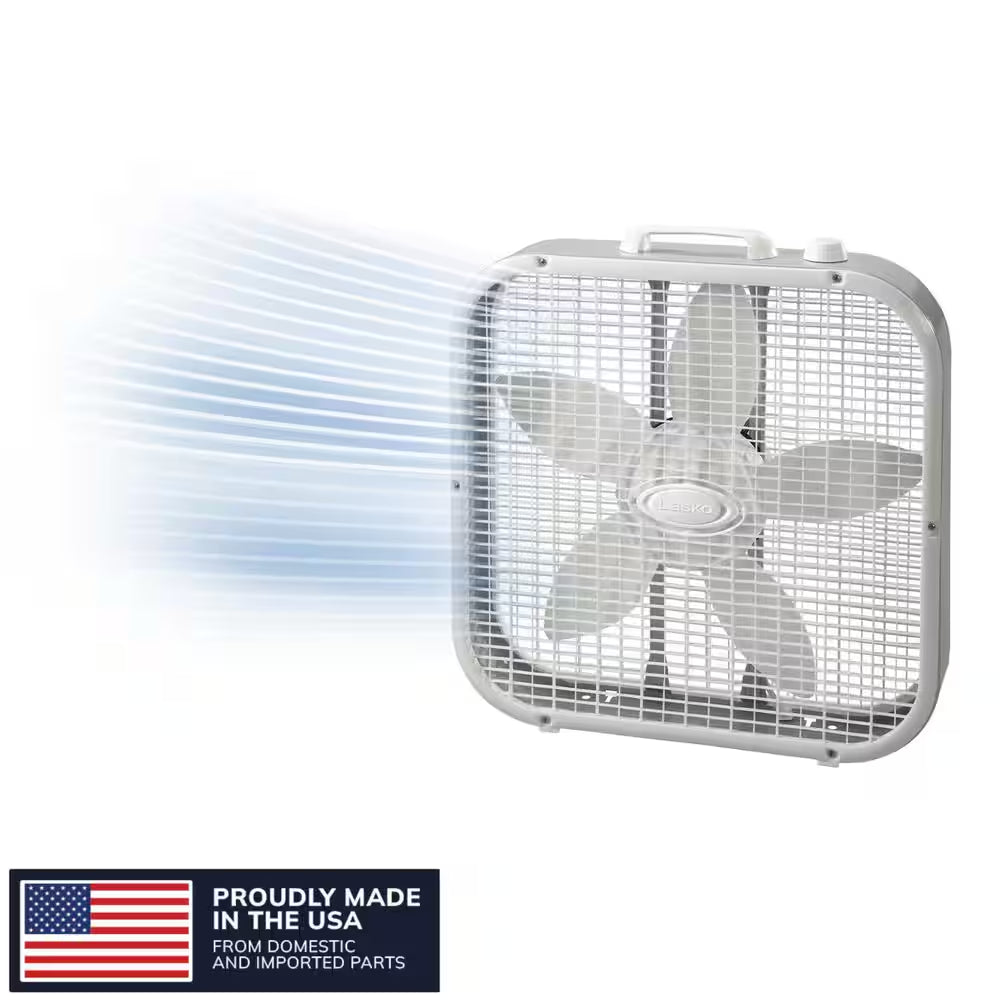 20 In. 3 Speed Box Fan in White for Bedrooms, Living Rooms, Garages with save Smart Technology, 1800 CFM, Carry Handle