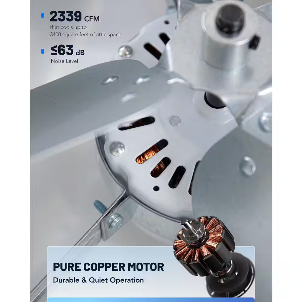 14 In. Single Speed Gable Mount Attic Ventilator Window Fan in Gray with Adjustable Thermostat