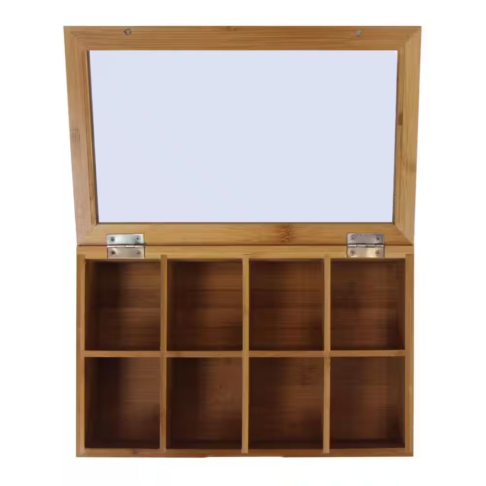 8-Compartment Bamboo Tea Box with Hinged Lid