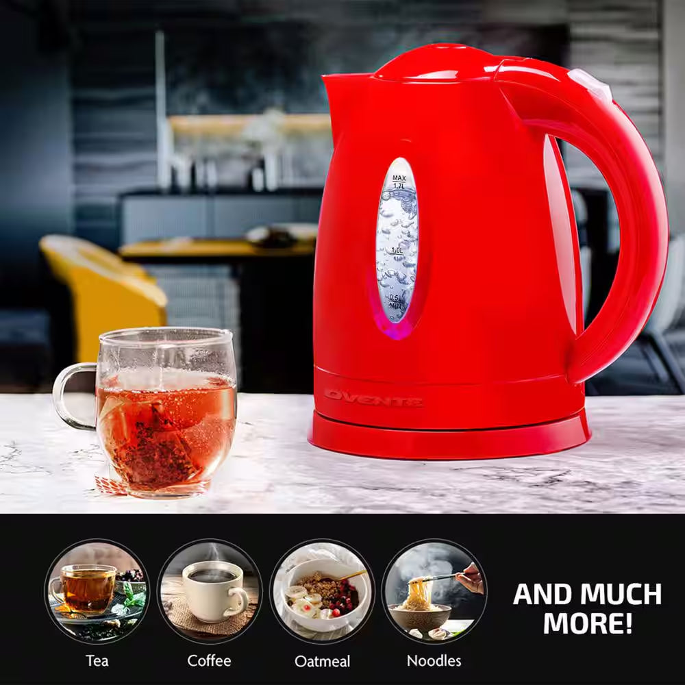KP72R 7-Cup Red BPA Free Electric Kettle with Auto Shut-Off and Boil-Dry Protection