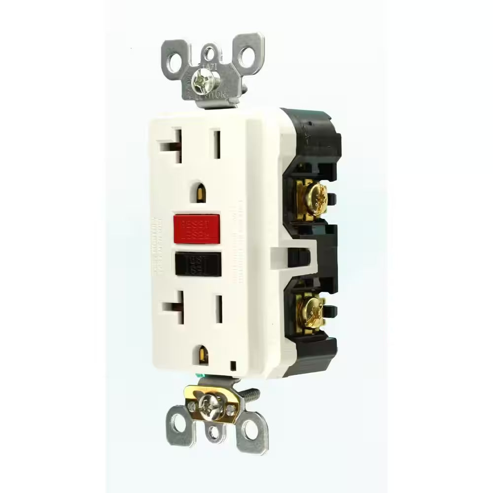 20 Amp Self-Test Smartlockpro Slim Duplex GFCI Outlet, White