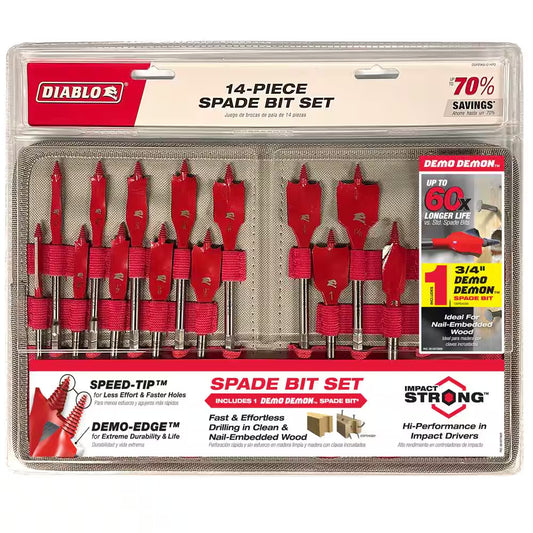 High Speed Steel Spade Bit Set with Pouch (14-Piece)