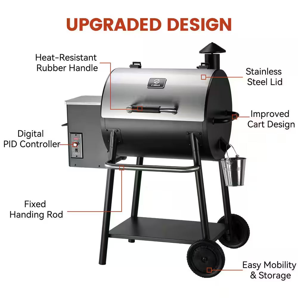 585 Sq. In. Pellet Grill in Silver with Stainless Steel Lid and Grease Bucket
