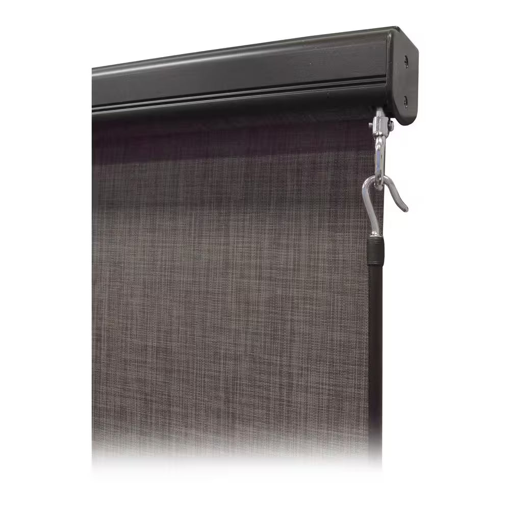 Tide Pool Grey and Black Cordless Outdoor Patio Roller Shade with Valance 120 In. W X 96 In. L