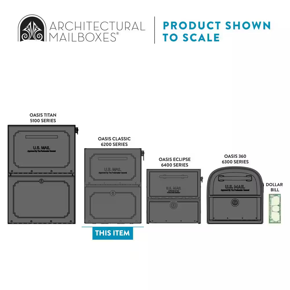 Oasis Classic Black, Extra Large, Steel, Locking, Post Mount Parcel Mailbox with High Security Reinforced Lock