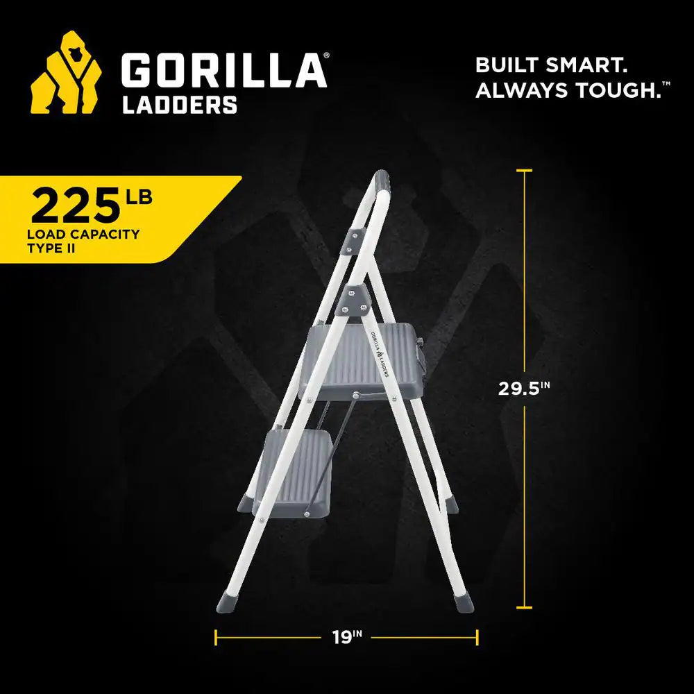 2-Step Compact Steel Step Stool, 225 Lbs. Load Capacity Type II Duty Rating (8Ft. Reach Height)