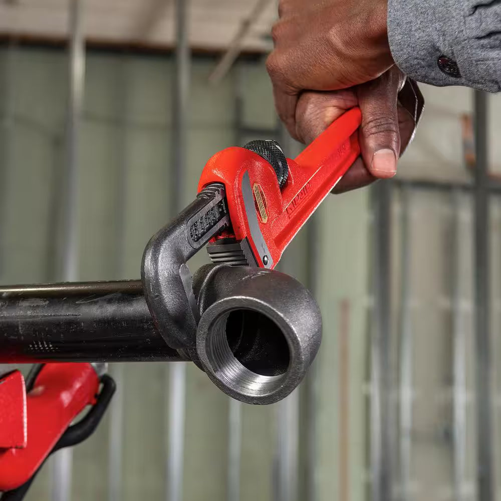 14 In. Straight Pipe Wrench for Heavy-Duty Plumbing, Sturdy Plumbing Pipe Tool with Self Cleaning Threads and Hook Jaws
