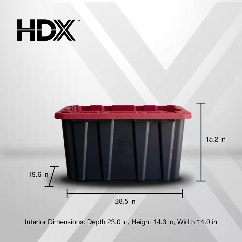 27 Gal. Tough Storage Tote in Black with Red Lid (4-Pack)