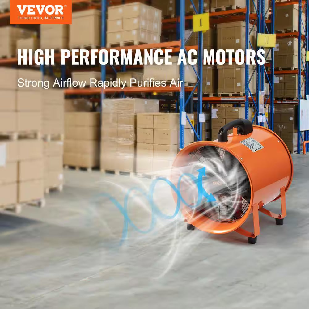 Portable Ventilator 12 In. Heavy Duty Blower Fan with 33 Ft. Duct Hose 560W Industrial Utility Blower 2894CFM, Orange