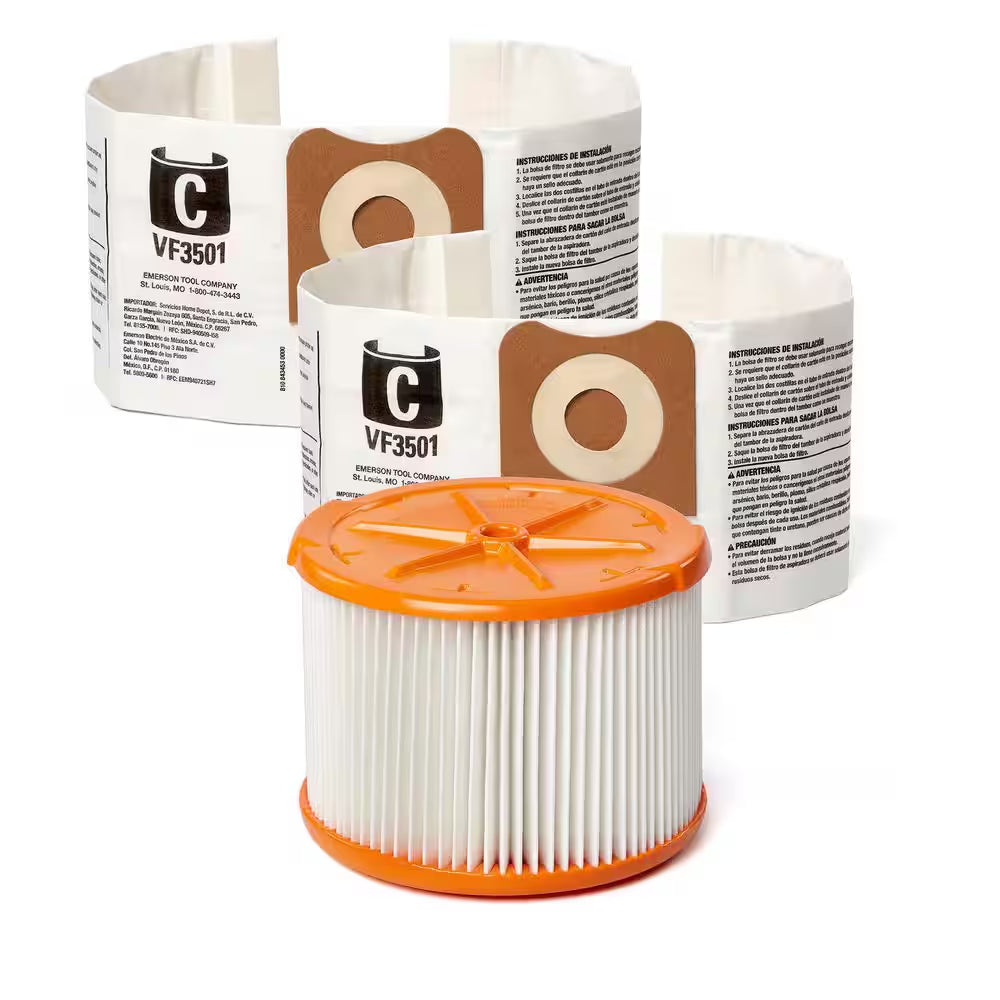Genuine Filter Kit with VF3800 HEPA Filter and VF3501 Dust Bags for Select 3-4.5 Gallon  Wet Dry Vacs