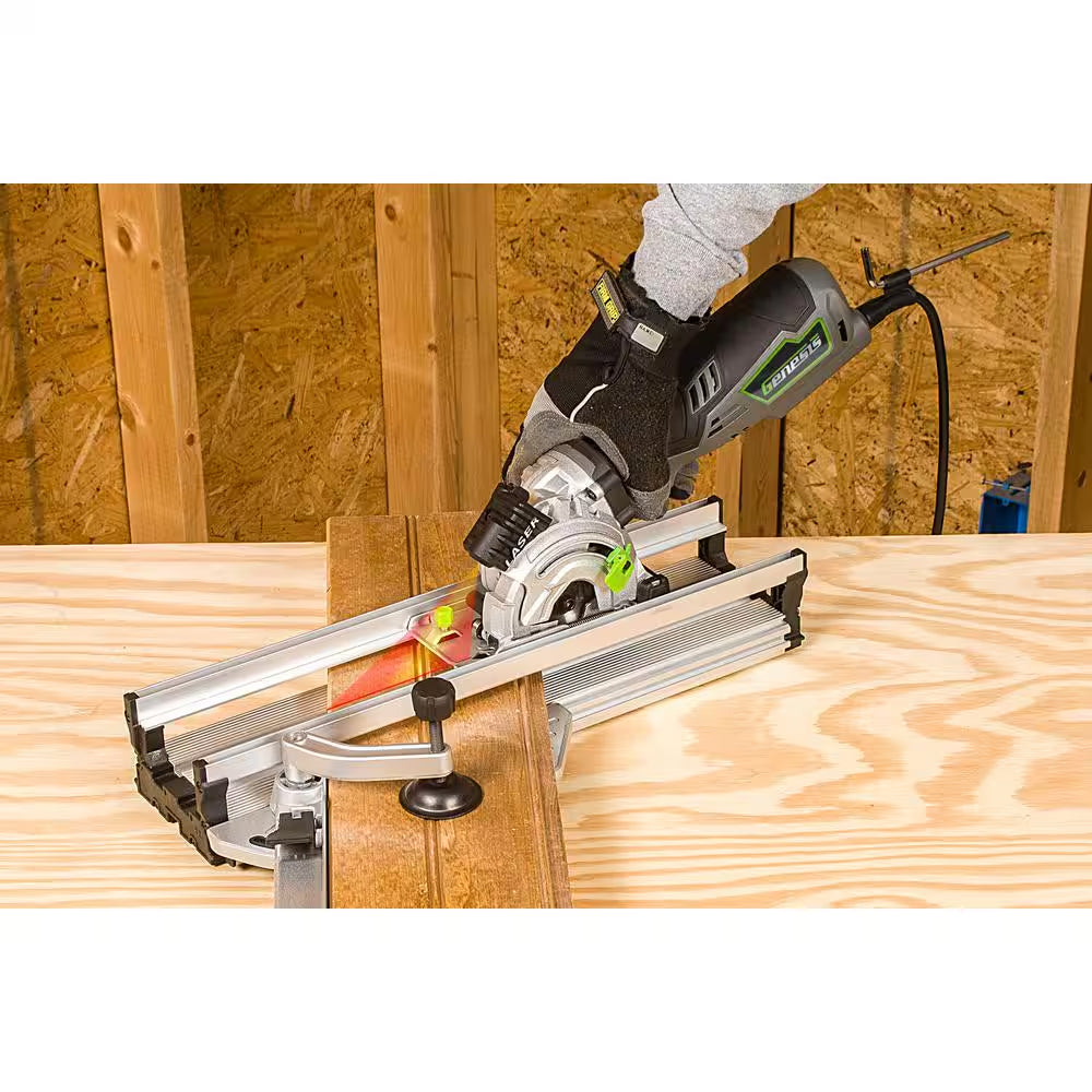 5.8 Amp 3-1/2 In. Control Grip Plunge Compact Circular Saw Kit with Laser, Hose, 3 Blades, Rip Guide and Bag