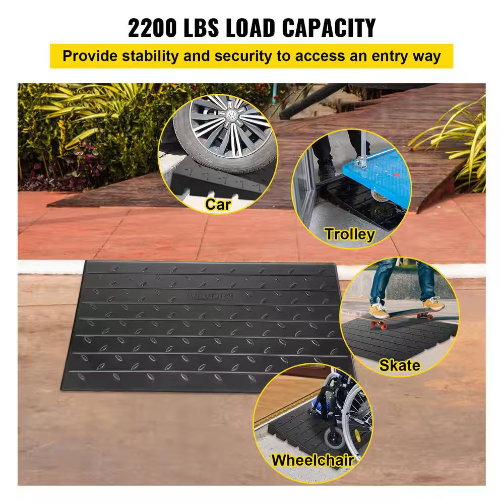 Rubber Threshold Ramp 2,202 Lbs. Load Cap Threshold Ramp Doorway 2.5 In. Rise and 3 Channels for Wheelchair and Scooter