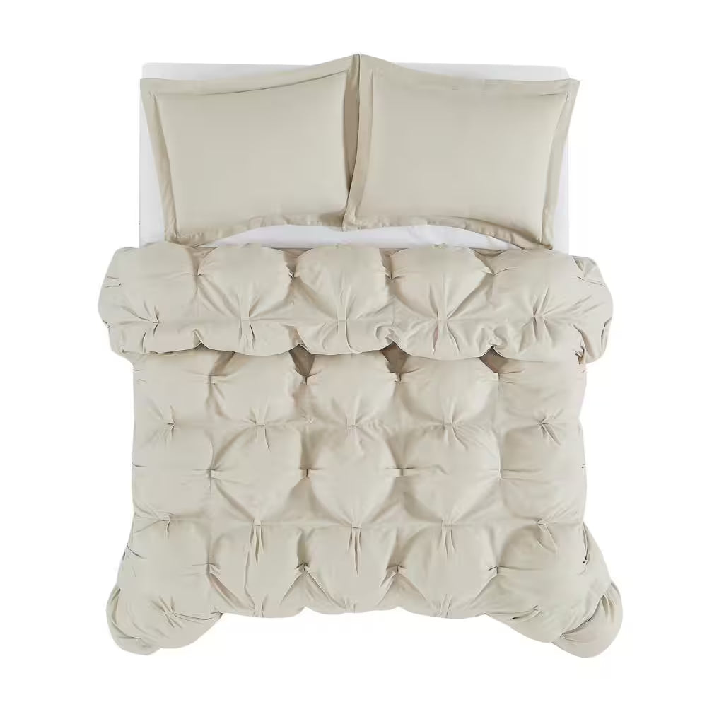 Cloud Puffer Beige Microfiber 3-Piece King Comforter Set