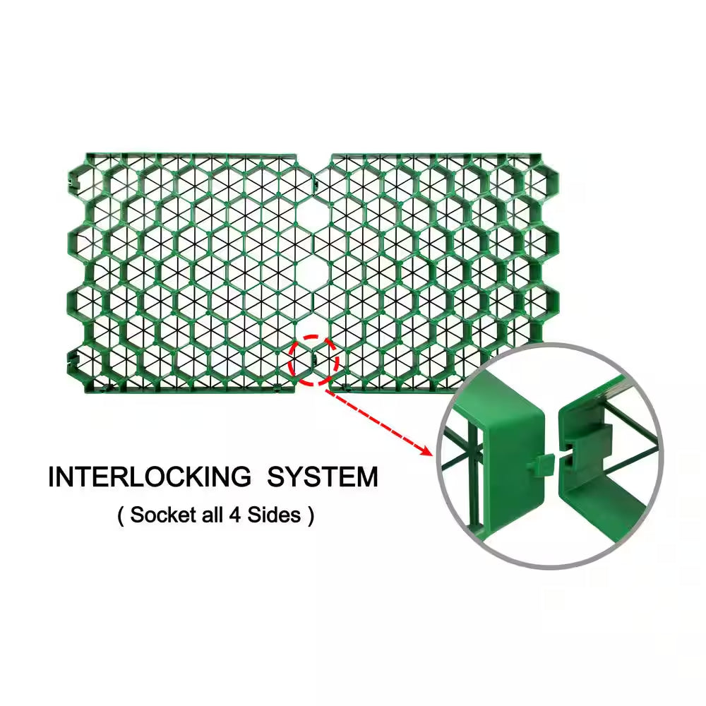 19.7 In. X 19.7 In. X 1.9 In. Green Permeable Plastic Grass Pavers for Parking Lots, Driveways (4 Pieces/11 Sq.Ft.)