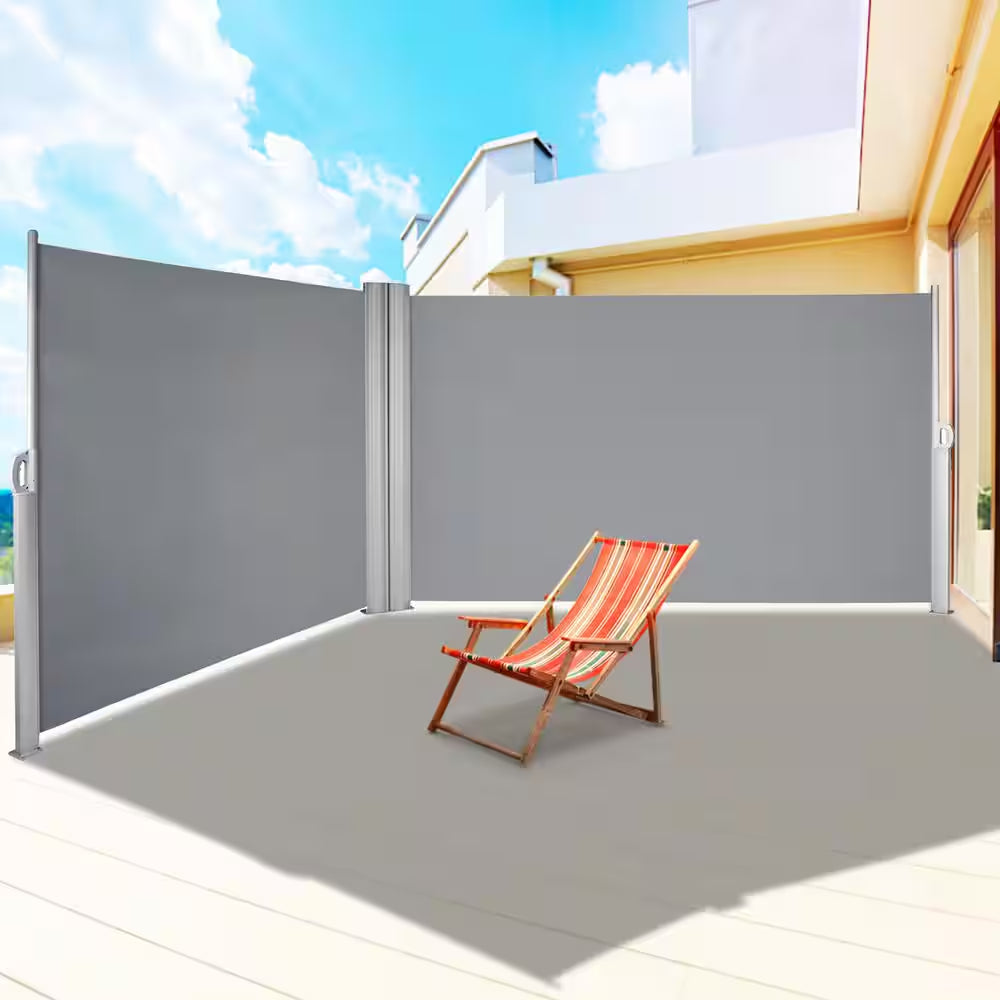 Retractable Side Awning 71 In. H X 236 In. W Patio Sunshine Screen Outdoor Privacy Divider & Wind Screen,Gray
