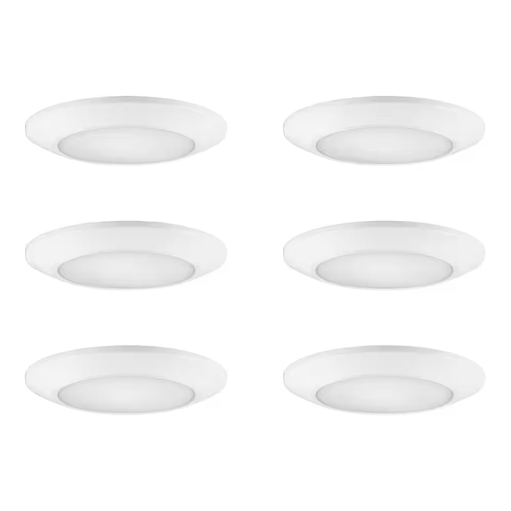 6-Pack 6 In. LED Surface Mount Downlight Flush Mount Disk Light Fixture, 600-900-1100 Lumens, Selectable CCT 2700K-5000K