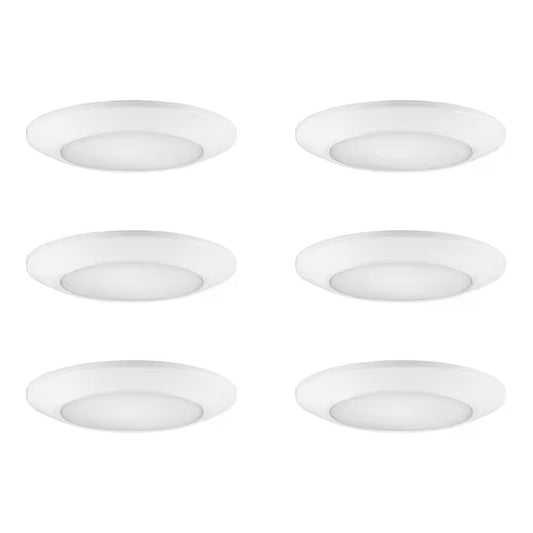 6-Pack 6 In. LED Surface Mount Downlight Flush Mount Disk Light Fixture, 600-900-1100 Lumens, Selectable CCT 2700K-5000K