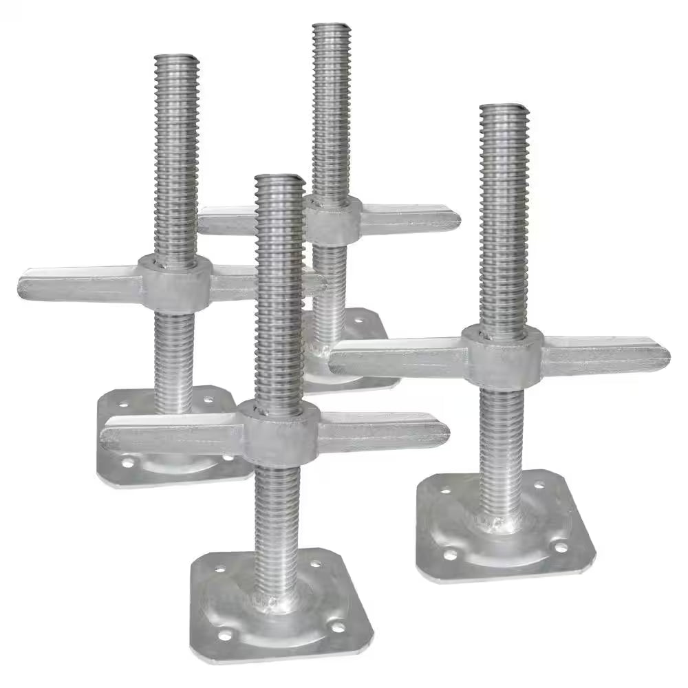 12 In. Galvanized Steel Leveling Jacks Adjustable up to 6 Inches for Baker Scaffolding, 4-Pack