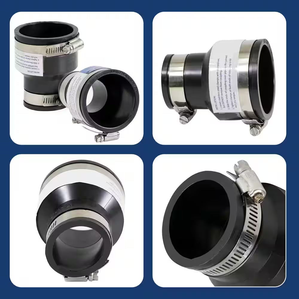 3 In. X 2 In. PVC Flexible Reducing Coupling with Stainless Steel Clamps
