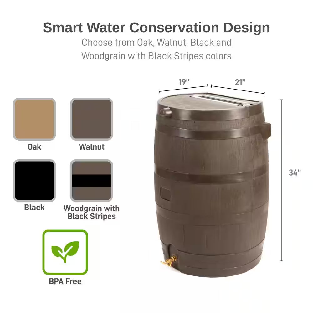 50 Gal. Rain Barrel Walnut Color with Brass Spigot