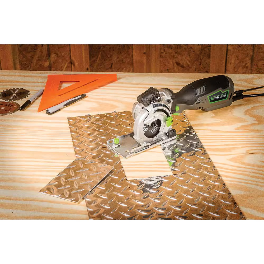 5.8 Amp 3-1/2 In. Control Grip Plunge Compact Circular Saw Kit with Laser, Hose, 3 Blades, Rip Guide and Bag