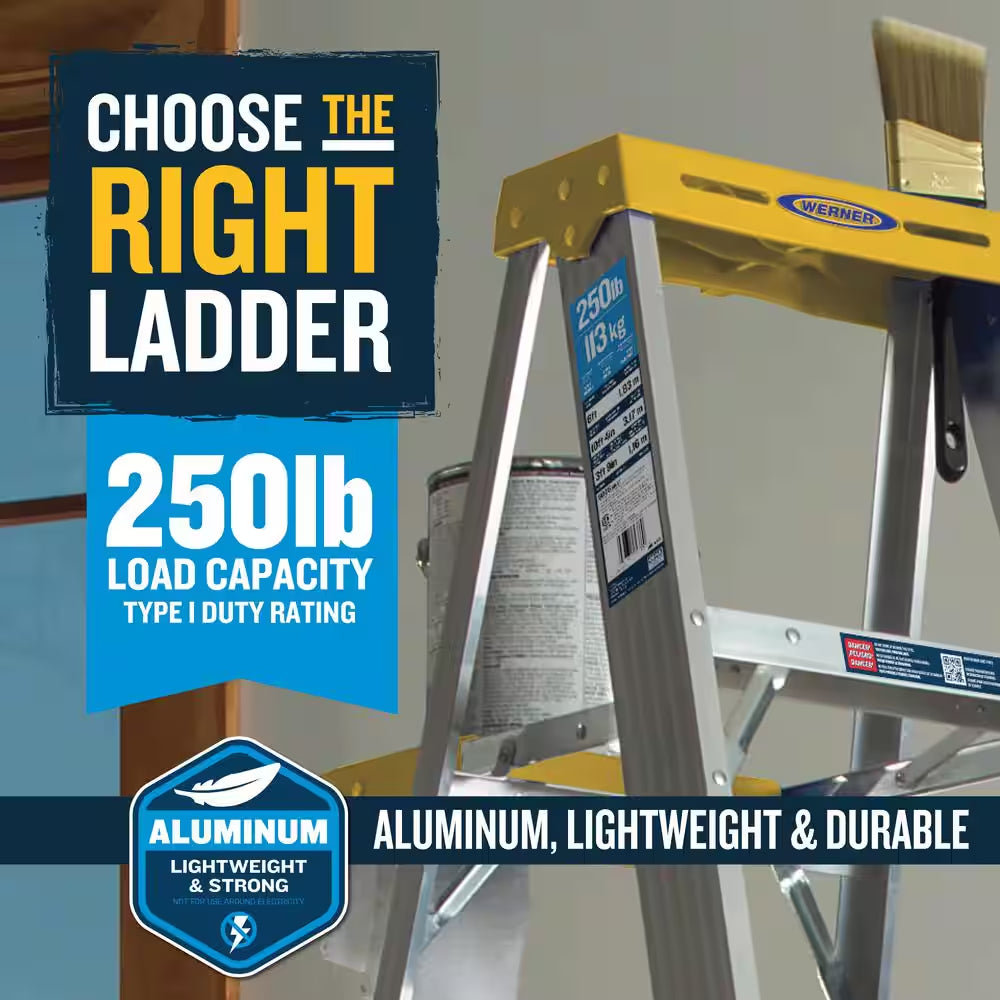 6 Ft. Aluminum Step Ladder (10 Ft. Reach Height) with 250 Lb. Load Capacity Type I Duty Rating