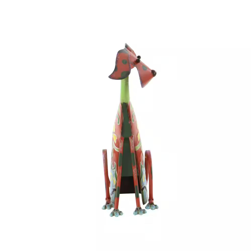17 In. Metal Indoor Outdoor Dog Garden Sculpture with Floral Pattern