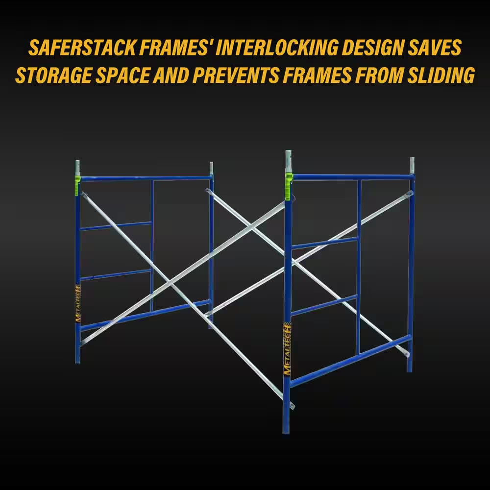 Saferstack Scaffold Section, 1-Story Scaffolding Frame Set with Galvanized Cross Braces, 5 Ft. W X 7 Ft. D X 5 Ft. H