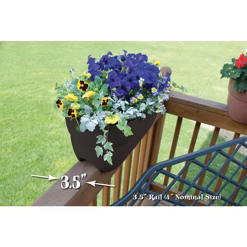 Bloomers Series 10 In. L X 24 In. W X 11 In. H Charcoal Resin Weatherproof Deck and Porch Rail Planter, Drainage Holes